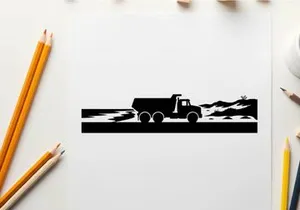 Silhouette of a truck driving on a road with mountains