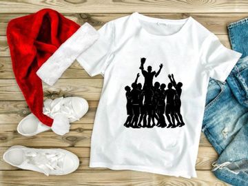 Victorious team celebrating with trophy in silhouette preview picture