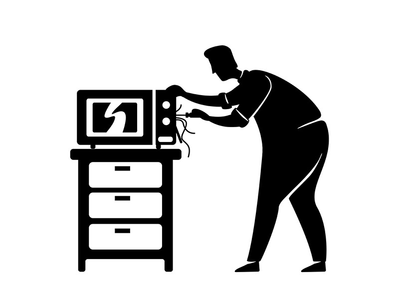 Man fixed microwave black silhouette vector illustration