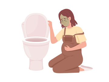 Pregnant woman with nausea semi flat color vector character preview picture