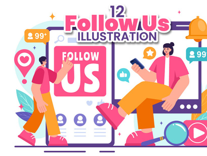 12 Follow Us and Like Illustration