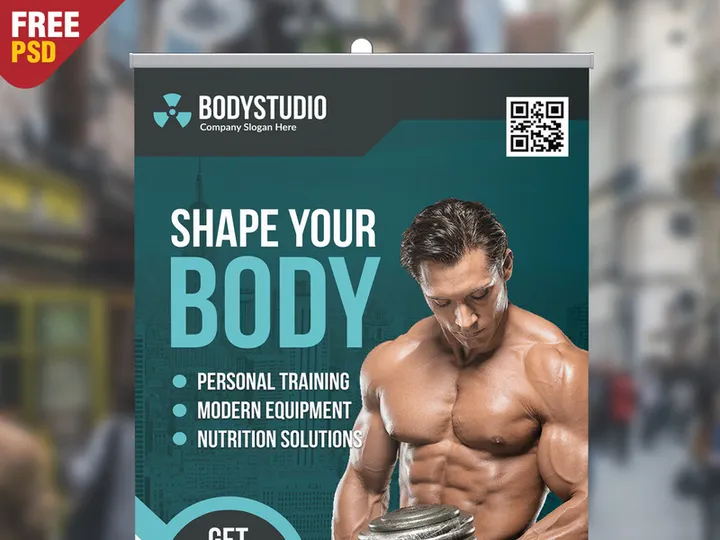 Gym Roll Up Banner Free PSD