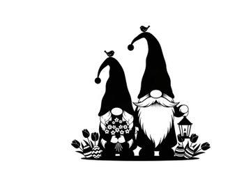 Two gnomes in silhouette with flowers and lantern preview picture