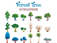 Woods trees collection, Forest oak, maple, trees set