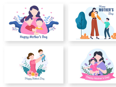 9 Happy Mother Day V2 Flat Design Illustration