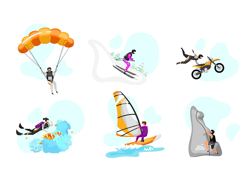 Extreme sport flat vector illustrations set