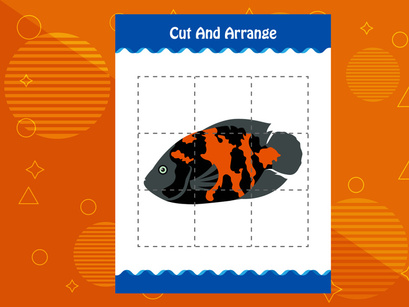 10 Pages Cut and arrange with a fish worksheet for kids. Educational game for children