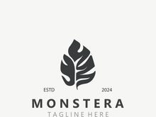 Monstera deliciosa leaf nature logo design, flat plant icon design illustration template