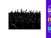 A large crowd of people with raised hands in a concert or festival setting at night