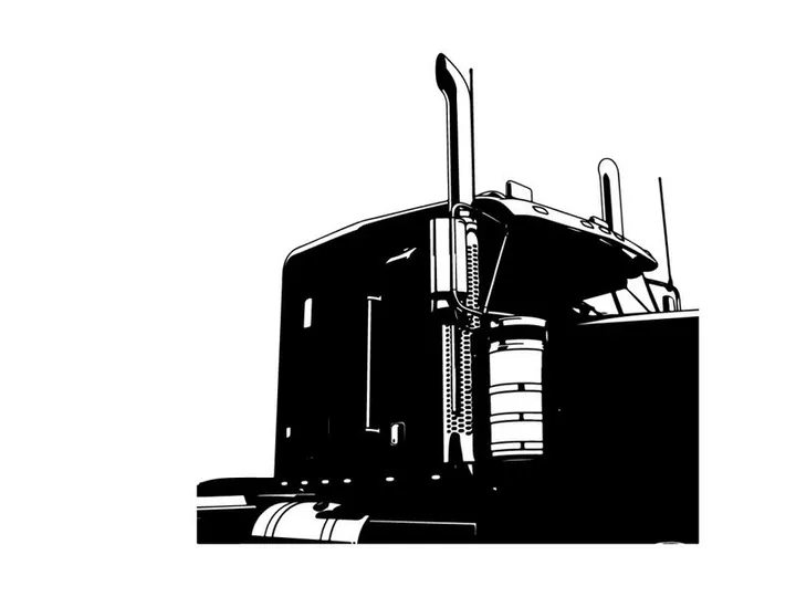 Black silhouette of a semi truck against a white background