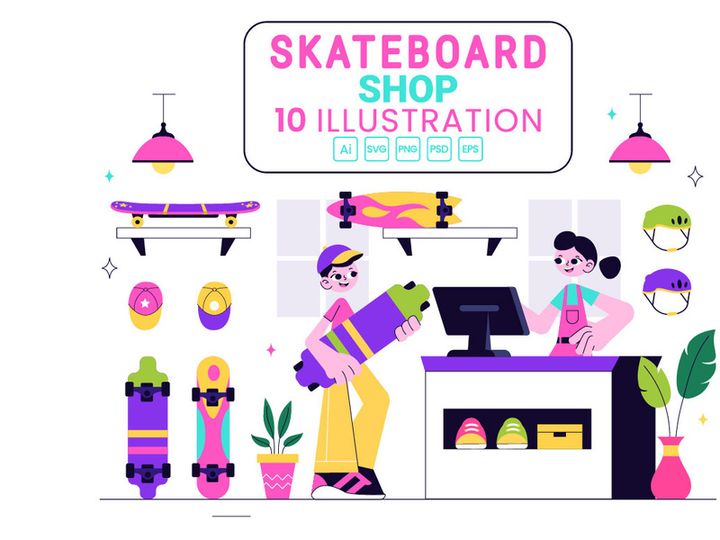 10 Skateboard Shop Illustration