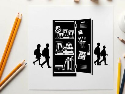 Silhouette of people walking past an open refrigerator silhouette