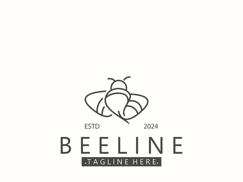 Bee line art animal exclusive logo simple inspiration on black background design