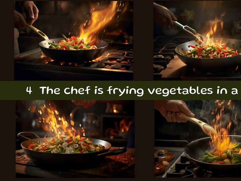 The chef is frying vegetables in a pan