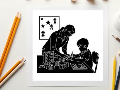 Silhouette of a man helping a child with a puzzle