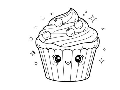 Cute cupcake with face vector illustration flat design