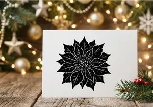 Black and white poinsettia flower illustration for Christmas holiday design projects