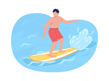 Surfing 2D vector web banner, poster preview picture