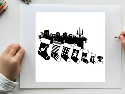 Christmas stockings silhouette hanging on a mantle