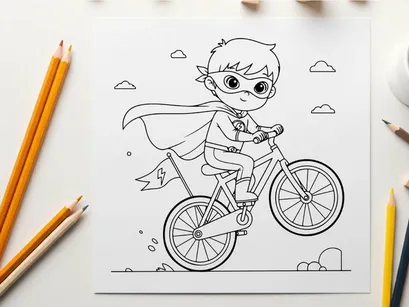 Kid superhero riding bike vector illustration flat design