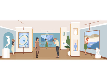 Tourist at gallery exposition flat color vector illustration preview picture