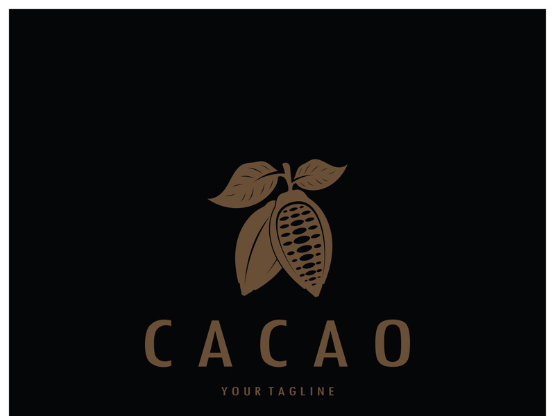 cocoa logo,cocoa bean,cocoa tree,cocoa branches and leaves,chocolate mix on white background,vintage,modern,simple,minimalist icon illustration template design vector
