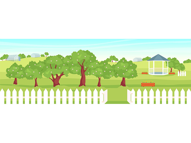 Orchard flat color vector illustration