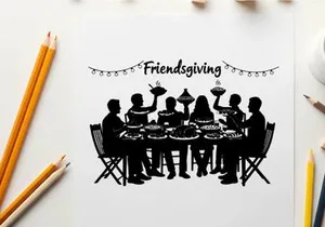 Friendsgiving celebration silhouette of people sharing a meal together