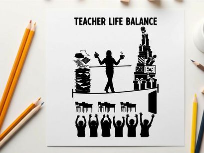 Teacher life balance silhouette of educator juggling responsibilities