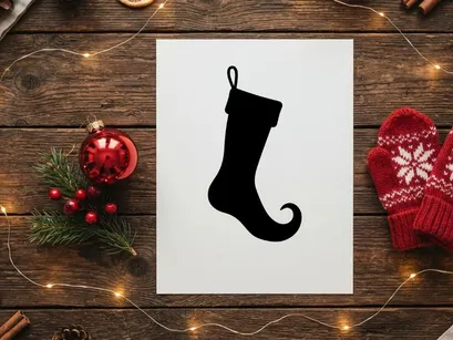 Black silhouette of a Christmas elf stocking isolated on a white background