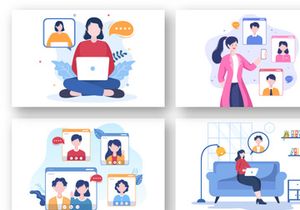 15 Conference Video Call Working for Home Cartoon Illustration