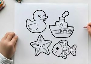 Cute sea animals set flat design vector illustration