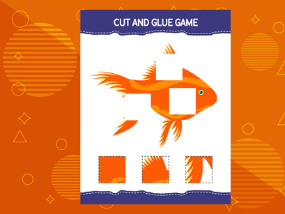 10 Pages Cut and glue game for kids with fish. Cutting practice for preschoolers. Education worksheet.