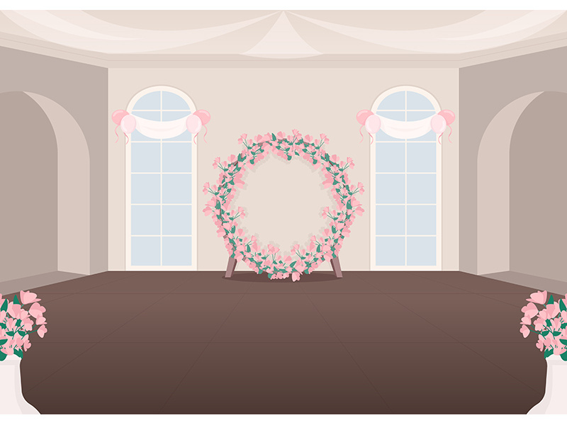 Wedding event hall flat color vector illustration
