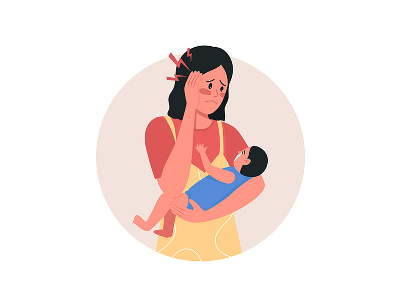 Depressed mother 2D vector web icon. banner, poster
