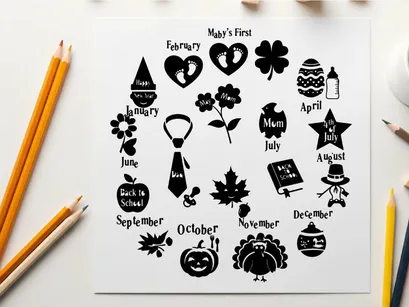Silhouette of various objects and months of the year