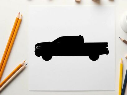 Silhouette of a black pickup truck on a white background