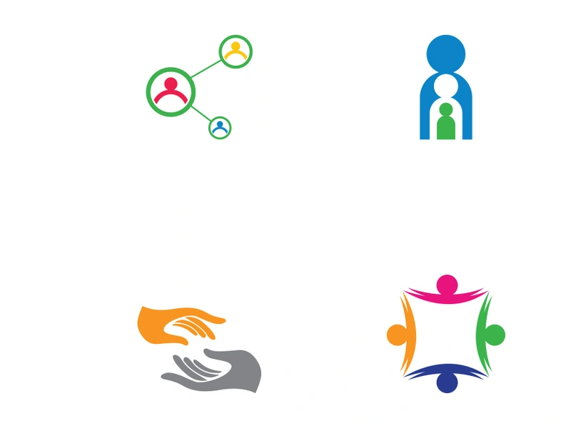 Community logos, community networks, and people check. Logos for teams or groups, kindergartens, and companies.