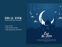 Eid Al-Fitr social media post template design Premium Vector