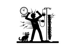 Silhouette of a person flexing with a cat and iv pole
