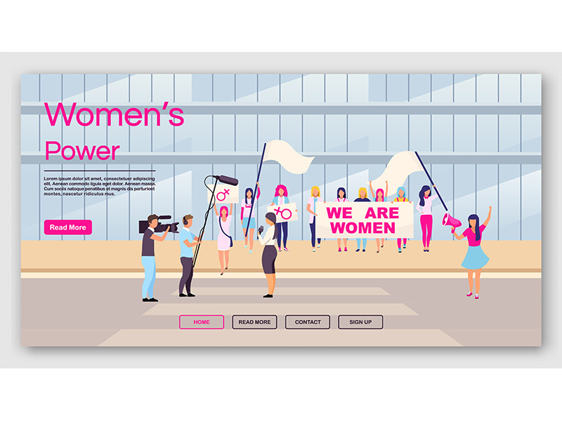 Women power landing page vector template