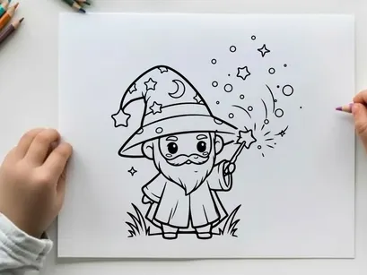 Cute wizard casting magic stars vector illustration