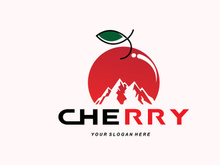 Cherry Fruit logo, Red Colored plant vector illustration, Fruit Shop Design, Company, Sticker, Product Brand