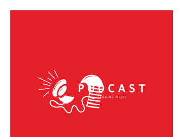 podcast logo with microphone and earphone audio, radio waves. for studio, talk show, chat, information sharing, interview, multimedia and web. preview picture