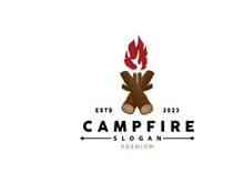 Campfire Logo Design, Bonfire Vector, Adventure Camp Outdoor