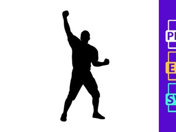 A black silhouette of a man throwing a ball with his right arm raised high preview picture