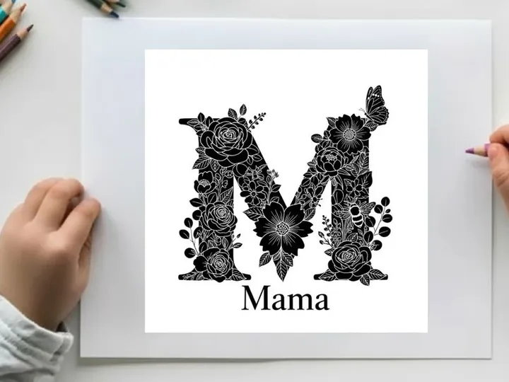 Silhouette mama letter m monogram with floral butterfly silhouette