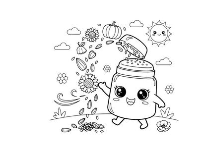 Cute salt shaker character with autumn harvest vegetables vector illustration