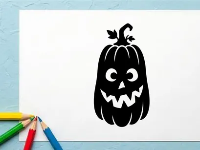 Süßes Halloween-Kürbis mit gruseligem Gesicht und Stiel