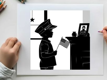 Patriotic child holding american flag in silhouette